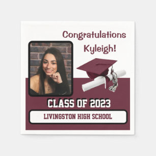 Cap & Diploma, Maroon & White Graduation Napkin