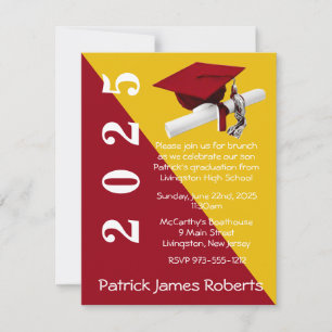 Cap & Diploma, Red & Gold Graduation Invitation