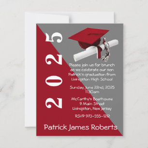 Cap & Diploma, Red & Grey Graduation Invitation