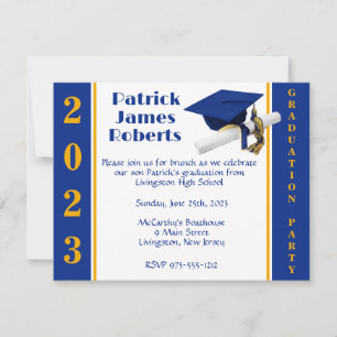 Cap & Diploma, Royal Blue & Gold Graduation Invitation