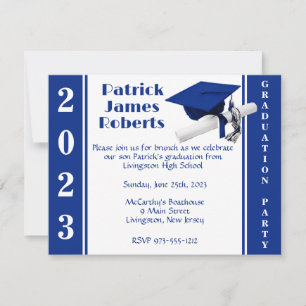 Cap & Diploma, Royal Blue Graduation Invitation