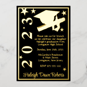 Cap, Diploma, Stars Black & Gold Graduation