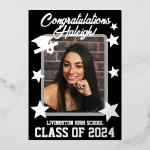 Cap, Diploma, & Stars, Black & Silver Graduation