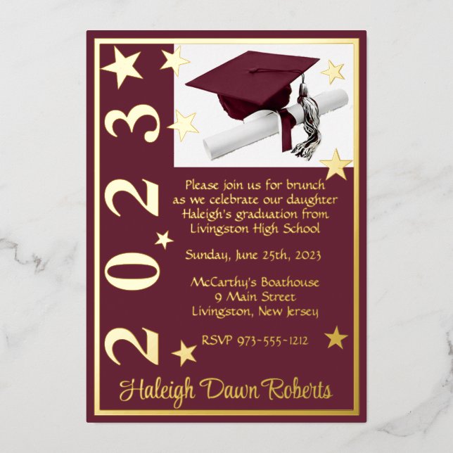 Cap, Diploma, & Stars,  Maroon & White Graduation (Front)