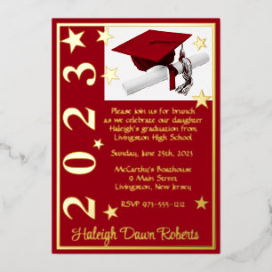 Cap, Diploma, & Stars, Red & Gold Graduation