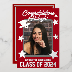 Cap Diploma & Stars Red & Silver Graduation