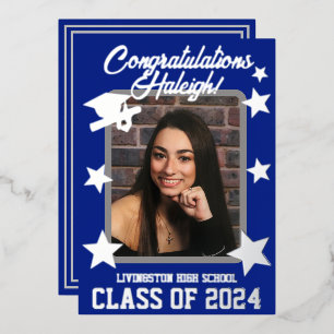 Cap, Diploma, Stars Royal Blue & Silver Graduation