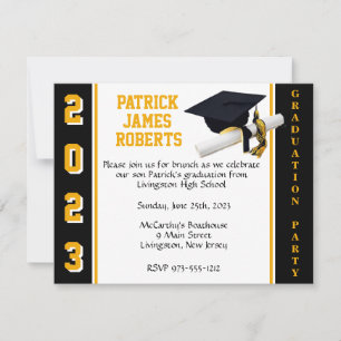 Cap & Diploma Varsity Black & Gold Graduation Invitation