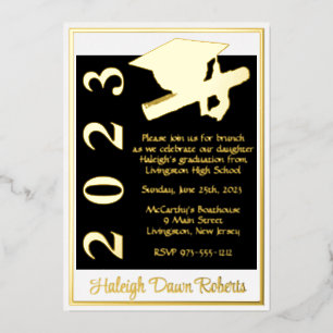Cap & Diploma, White, Black & Gold Graduation