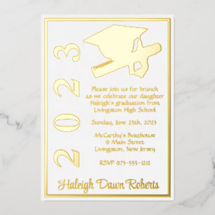 Cap & Diploma, White & Gold Graduation