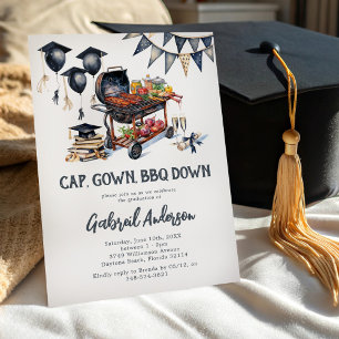 Cap Gown BBQ Down Graduation Invitation