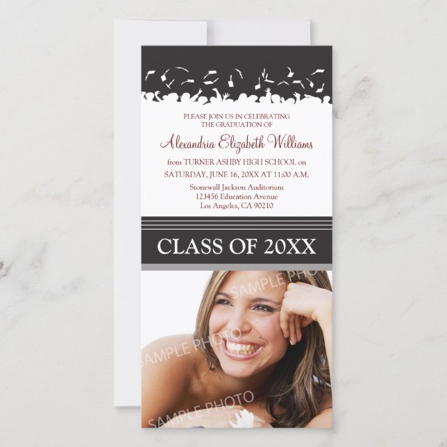 Cap & Gown Graduation Announcement (black) (Front)