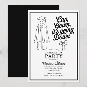 Cap Gown It's Going Down Bow Graduation Party Invitation