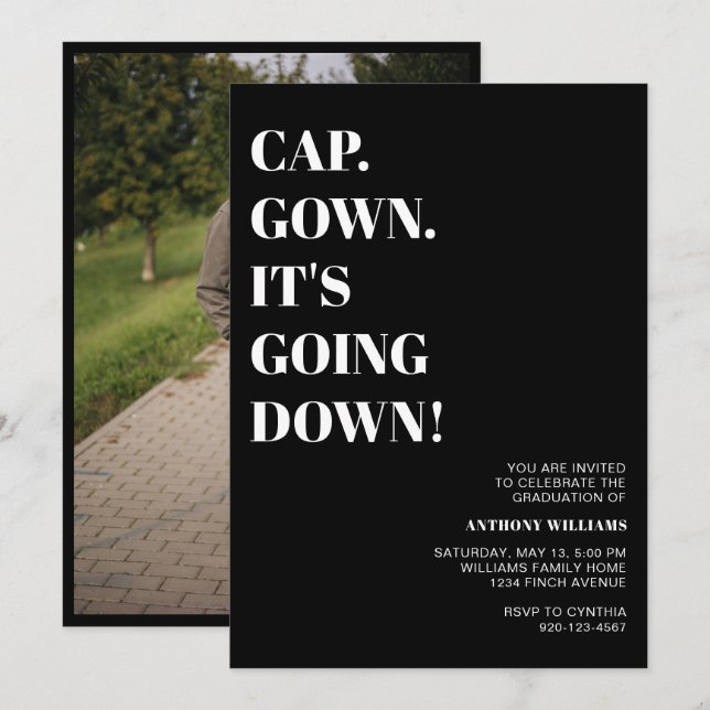 Cap Gown It's Going Down Photo Graduation Party  Invitation (Front/Back)