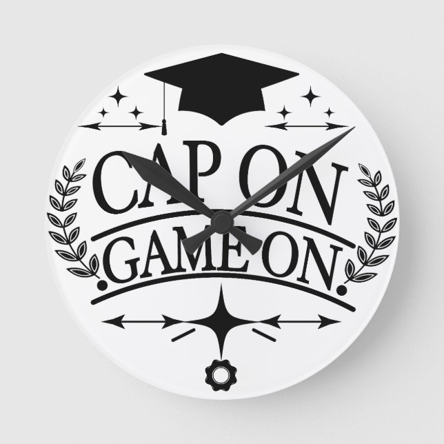 Cap On Game On Graduation  Round Clock (Front)