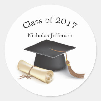 Cap Scroll and Tassle Graduation Personalized Classic Round Sticker