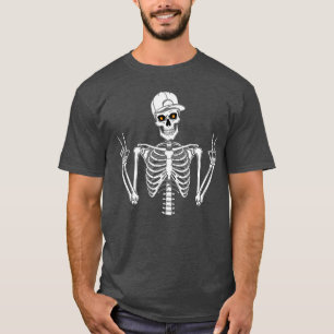 Cap Skeleton Cool Rocker Skater Halloween Punk Roc T-Shirt