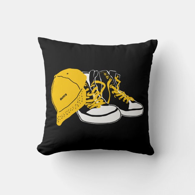 "Cap & Sneakers" black Throw Pillow (Front)