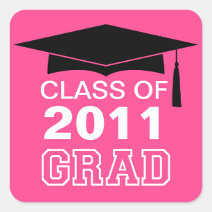 Cap & tassel pink class year graduation gift tag