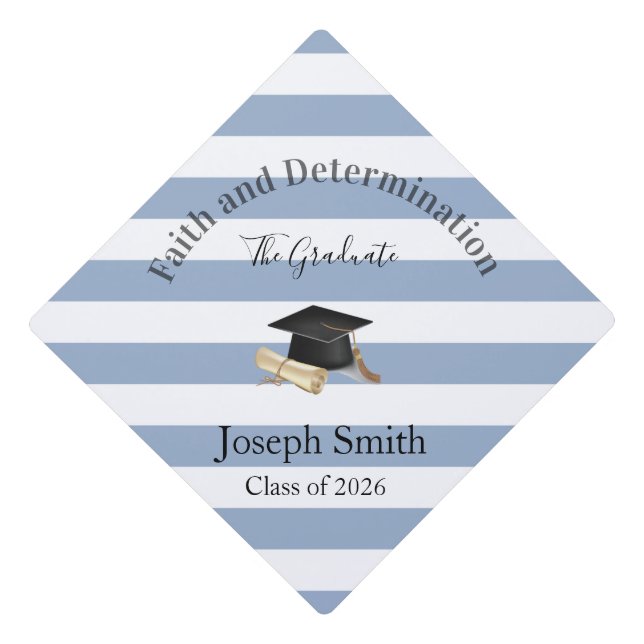 Cap Topper Graduation Hat Blue Stripe Class 2026 (Front)