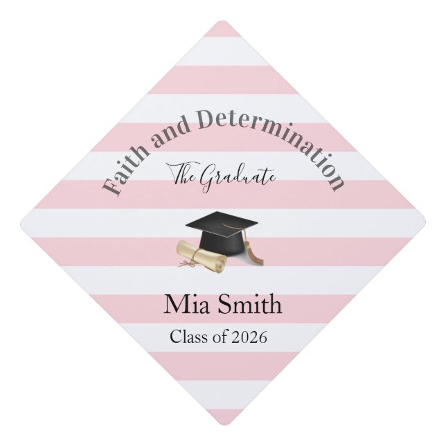 Cap Topper Graduation Hat Pink Stripe Class 2026 (Front)