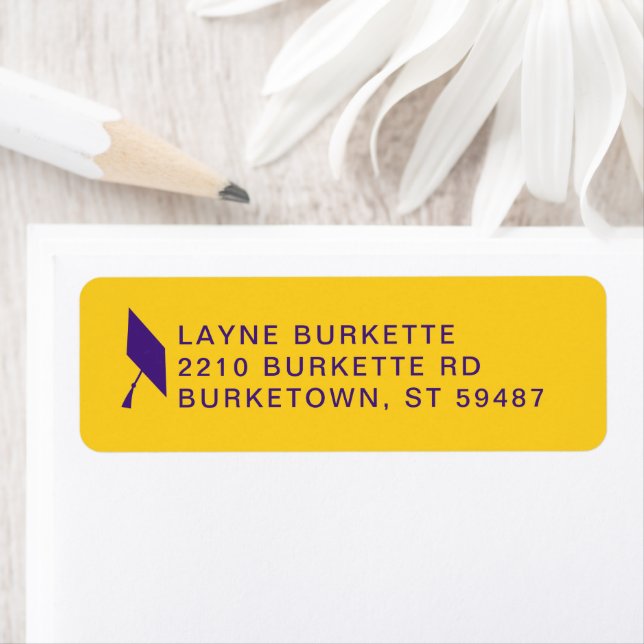 Cap Toss Purple & Gold Graduation Return Address (Insitu)