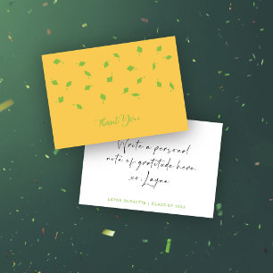 Cap Toss Yellow & Green Graduation Thank You Card
