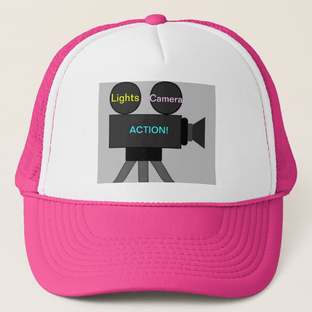 Cap with Movie Camera Image: Lights Camera Action! (Front)