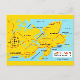 Cape Ann Massachusetts Map Postcard