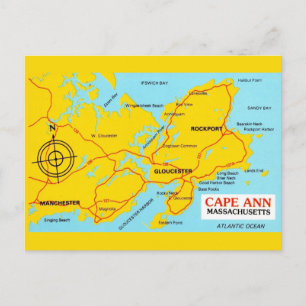 Cape Ann Massachusetts Map Postcard