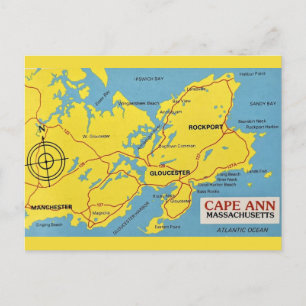 Cape Ann Massachusetts Map Postcard