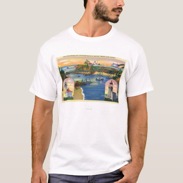 Cape Arago Bridge and Lighthouse Mouth T-Shirt (Front)