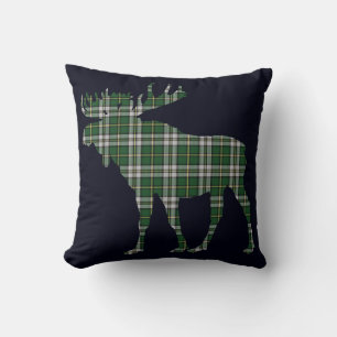 Cape Breton Canada Custom Tartan Moose rustic blue Throw Pillow