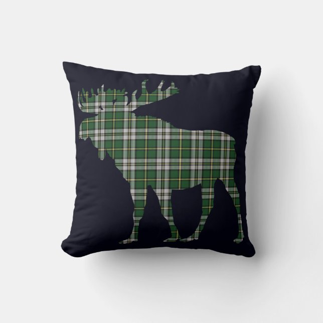 Cape Breton Canada Custom Tartan Moose rustic blue Throw Pillow (Front)
