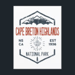 Cape Breton Highlands National Park Canada Postcard<br><div class="desc">Cape Breton Highlands National Park Distressed Badge with unique park themed maple leaf design. The park is the first national park in the Atlantic provinces of Canada. It consists of mountains,  valleys,  waterfalls,  and rocky coastlines.</div>