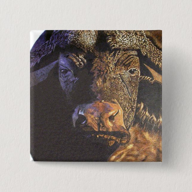 Cape Buffalo 2 Inch Square Button (Front)