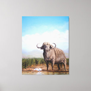 Cape Buffalo & Egret A Harmony of Strength & Grace Canvas Print