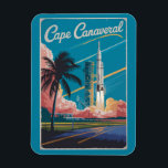 Cape Canaveral Florida Illustration Travel Art Magnet<br><div class="desc">Cape Canaveral retro vector travel design. Cape Canaveral is a city on Florida's Atlantic coast. The Kennedy Space Centre,  north of the city,  features a NASA shuttle launch simulation and astronaut memorabilia.</div>
