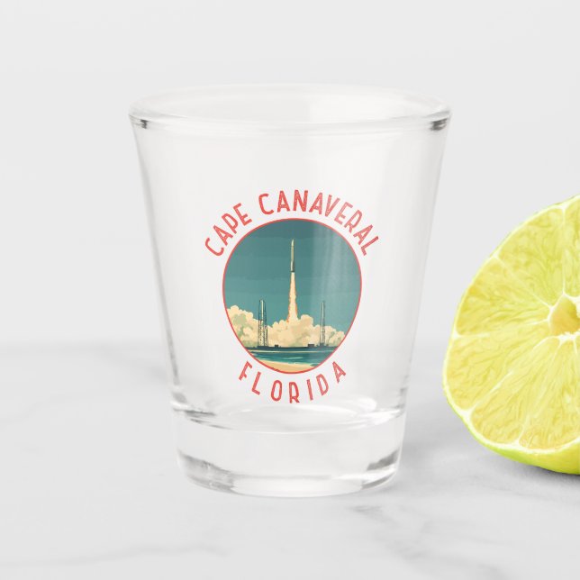 Cape Canaveral Florida Retro Distressed Circle Shot Glass (Front)
