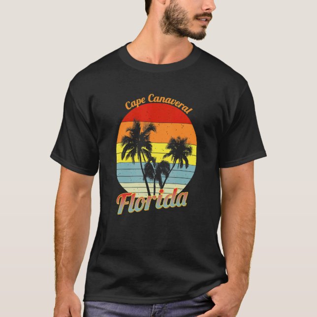 Cape Canaveral Florida Retro Tropical Palm Trees V T-Shirt (Front)