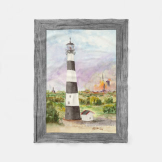 Cape Canaveral Lighthouse Rocket Launch Watercolor Fleece Blanket