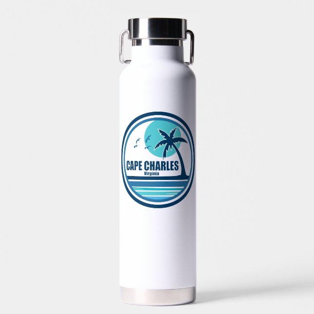 Cape Charles Beach Virginia Palm Tree Birds Water Bottle (Front)