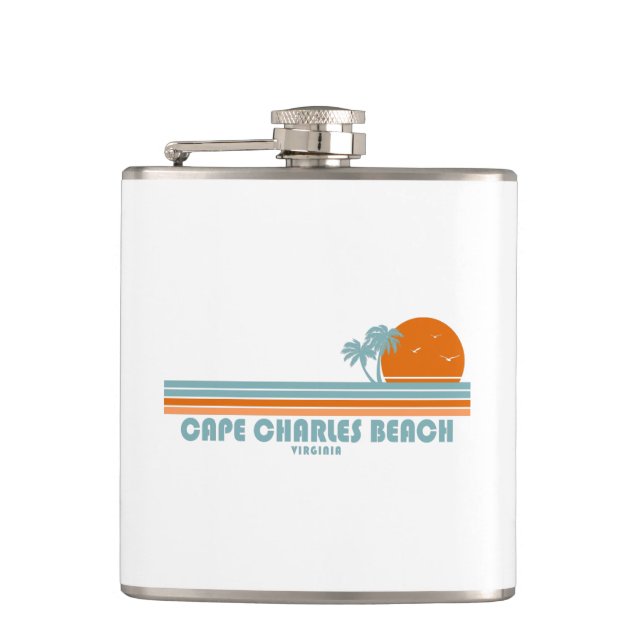 Cape Charles Beach Virginia Sun Palm Trees Hip Flask (Front)