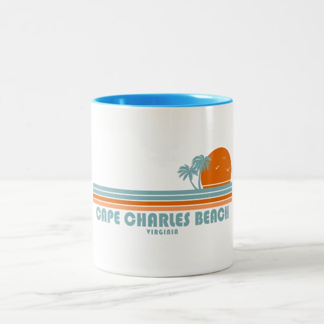 Cape Charles Beach Virginia Sun Palm Trees Two-Tone Coffee Mug (Center)