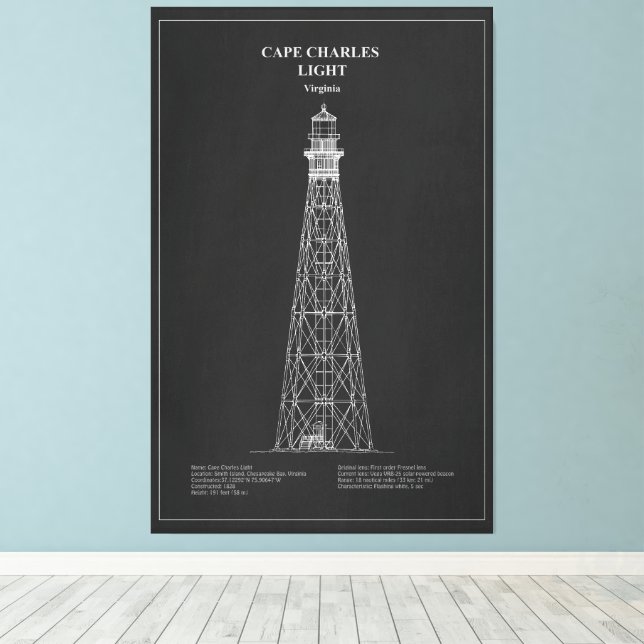 Cape Charles Lighthouse - Virginia - PD Canvas Print (Insitu(Wood Floor))