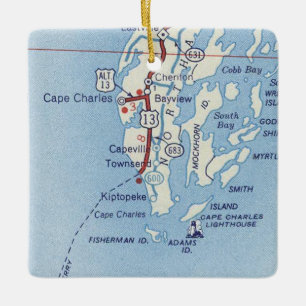 Cape Charles VA Vintage Map Ceramic Ornament