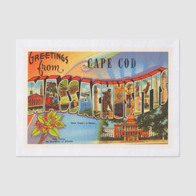 Cape Cod #2 Massachusetts MA Old Travel Souvenir Tissue Paper (Front)