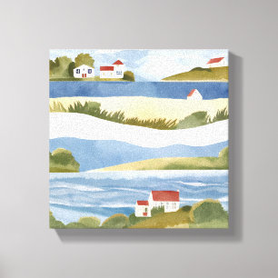 Cape Cod Bay Ocean Shore Coastal Watercolor Canvas Print