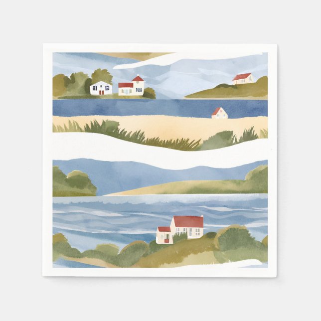 Cape Cod Bay | Ocean Shore Coastal Watercolor Napkin (Front)