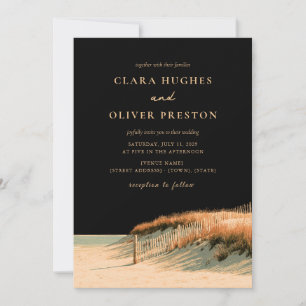 Cape Cod Bayside Dune Fence Golden Beach Wedding Invitation